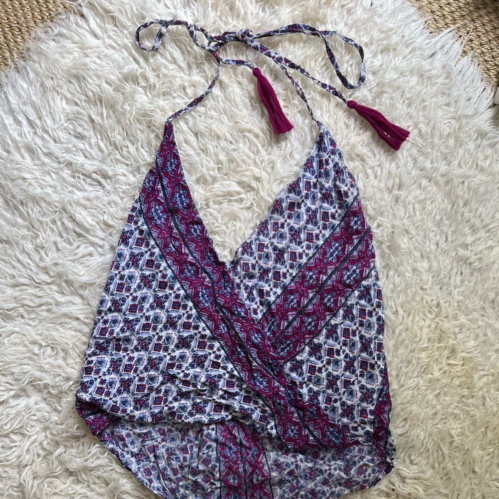 Patterned Wrap Halter Top